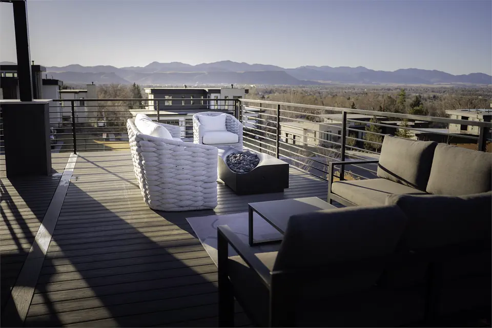Rooftop deck with mountain view