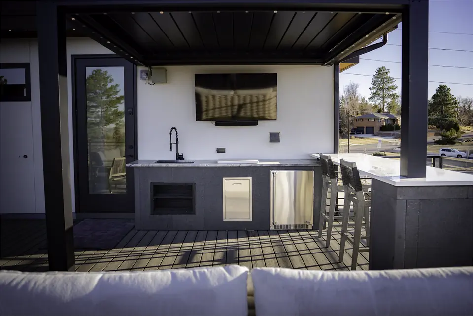 Covered rooftop kitchen and bar