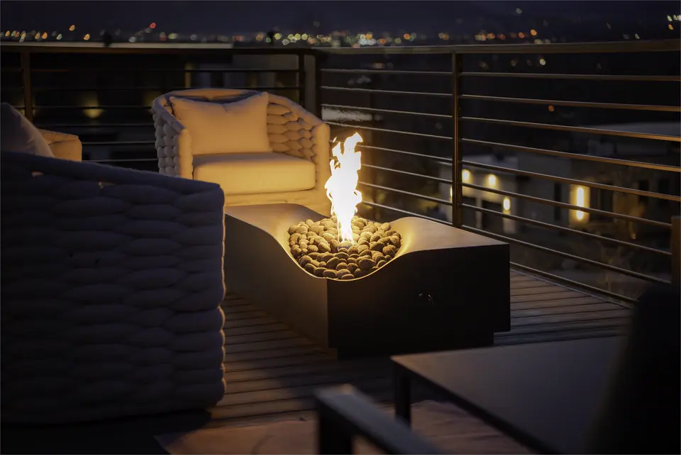 The roof deck — Fire, seating and the view