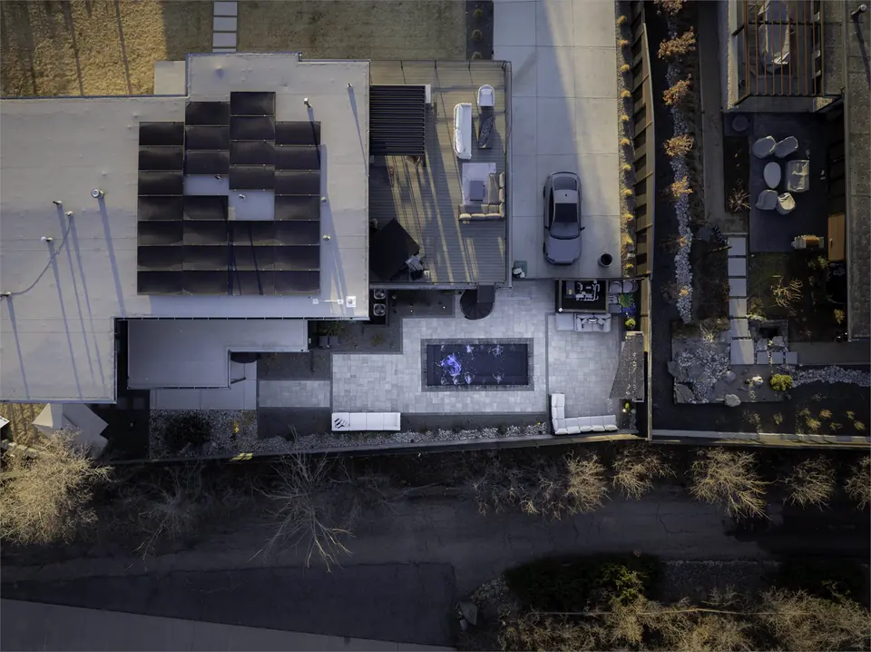 From above — Pool level and rooftop
